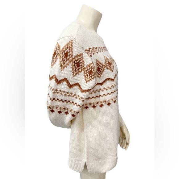 The Children’s Place Women’s L Metallic Thread Fair Isle Sweater Cream Tan NWT - Picture 2 of 8